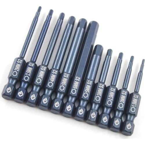 50 65 100 mm Long Magnetic Security Electric Hex Screwdriver Bit Set 1/4 inch Shank H1.5 to H14 Screw Driver Bits for Power Tool