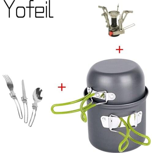 Outdoor Hiking Camping Cookware Set 1-2 Persons Portable Cooking Tableware Picnic Set Pot Pans Bowls With Dinnerware Gas stove