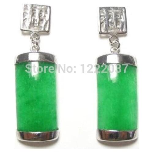 NEW GREEN jade 925 SILVER FORTUNE POST EARRINGS