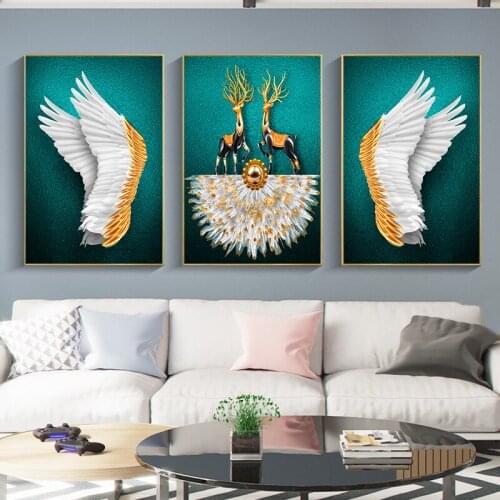 Customized Feather Wings Triptych Home Decoration Painting Nordic Posters And Prints Printing Wall Paintings