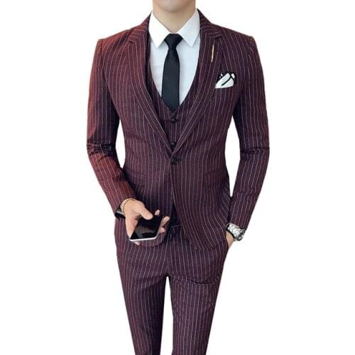 Slim Fit Business Casual Stripe Suits 3 Pieces Male High Quality Formal Groom Wedding Men Suit Terno Masculino Jacket Vest Pant