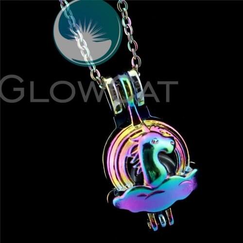 R-C773 Rainbow Colors Horse Beads Cage Pendant Perfume Diffuser Aromatherapy Pearl Cage Locket Necklace
