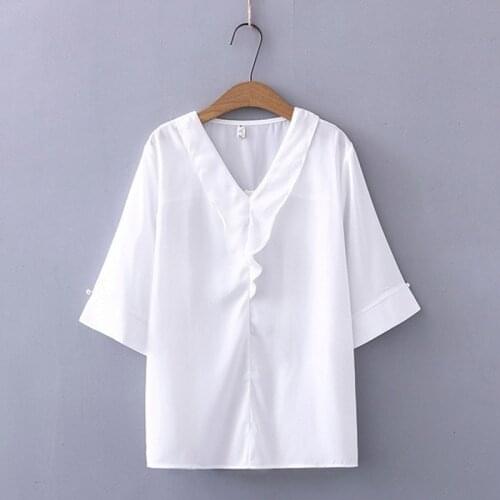 Plus Size XL-4XL Womens White Blouse Short Sleeve V-neck Summer Tops Solid Simple OL Blusas