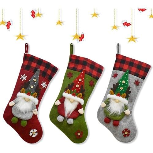 Christmas Stocking Oversize Handmade Hooked Xmas Fireplace Hanging Stockings Holder Elk Tree Candy Socks Christmas Decorations