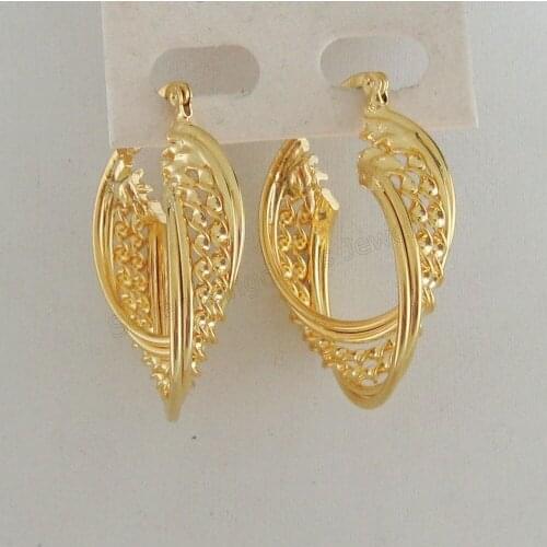 BEST TWIST YELLOW GOLD SOLID GP OVERLAY FILLED BRASS HOOP TALL 1.38" WIDTH 0.98" EARRING