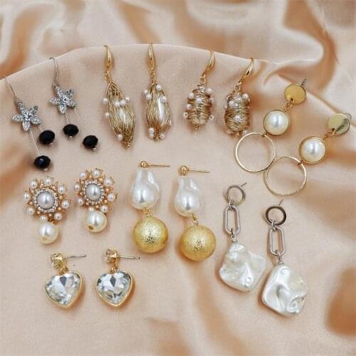 New Earrings For Women Simulated Imitative Pearl Geometric Earrings Gold Color Glass Earrings Gift Drop Earring