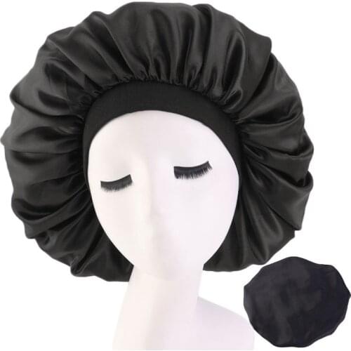 1PCS Extra Large Hair Caps Satin Silky Bonnet Print Sleep Caps Premium Elastic Band For Women Solid Color Head Wrap