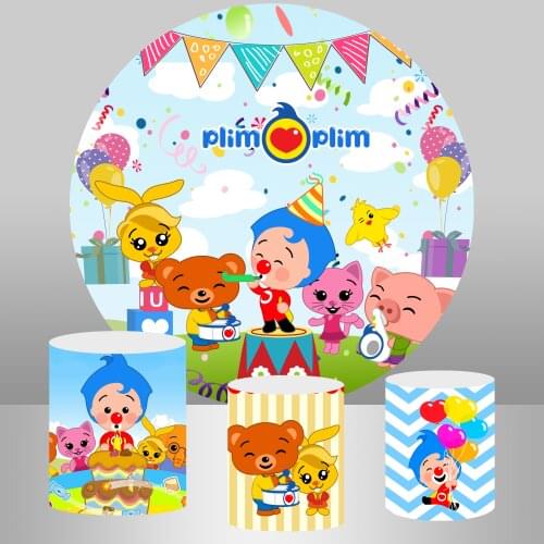 Cute Cartoon Plim Plim Round Backdrops Kids Boys 1st Birthday Party Circle Backgrounds Customized Photo Studio