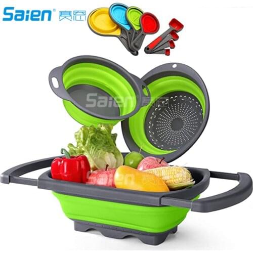Collapsible Colanders 11pc Silicone Set, Includes 1pc 6 qt. Over the Sink Strainer, 2pc 4 qt. Strainers, and, 8 pc Measuring Cup