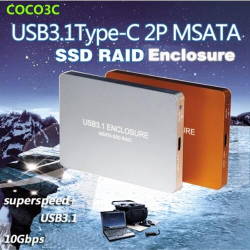 USB 3.1 Type-C to 2 MSATA SSD RAID Enclosure USB-C to Dual mini SATA adapter mSATA SSD External Box + RAID0 RAID1