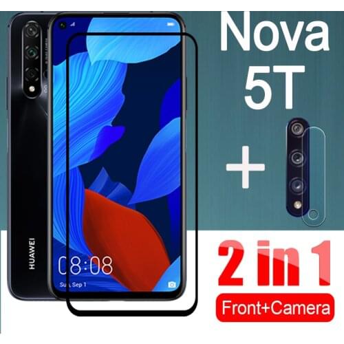 2in1 Nova 5T protective glass for huawei Nova 5 T Nova5t T5 case Full Cover Screen Protector With Lens Camera film Tempered Glas