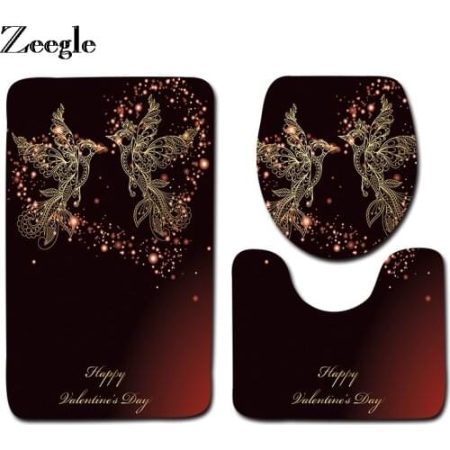 Zeegle 3pcs/set Bath Mats Bathroom Toilet Rugs Romantic Valentine Flannel Bathroom Carpet Mat Set