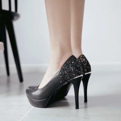 Big Size ladies high heels women shoes woman pumps Round-headed Waterproof Table High-heeled Shoe Girl