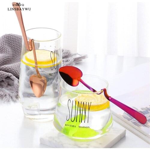 1pcs Coffee Spoon Heart Shape Creative Tea/Coffee Cup Hanging Spoons Set 304 Stainless Steel Rose Gold Heart Teaspoon Tableware