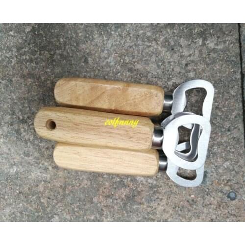 100pcs/lot Personalized Engraved Stainless steel wooden handle beer bottle opener wood opener with holes For wedding gift
