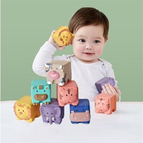 12pcs Baby Sensory Toys Building Silicone Blocks Grasp Toy 3D Silicone Building Blocks Soft Ball Kid Rubber Bath Cube Baby Toy