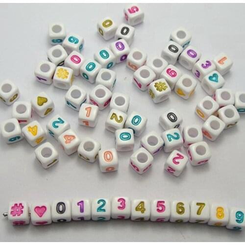200 Pcs/Pack Color in White Assorted Number "#" Acrylic Lovely Beads 7X7mm