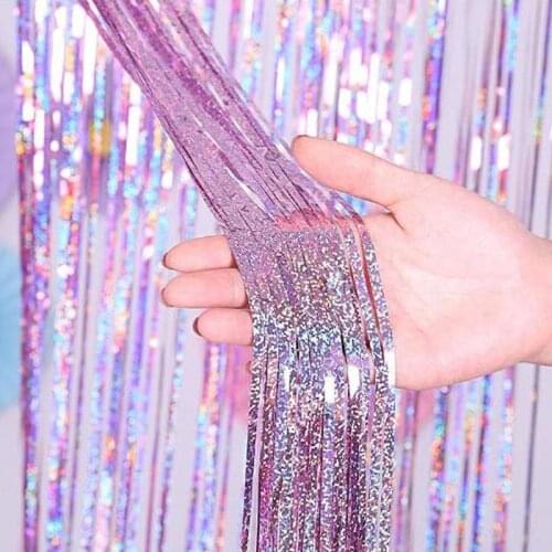 2x1M Laser Metallic Foil Tinsel Fringe Curtain Birthday Wedding Bachelorette Party Decoration Photography Backdrop Baby Shower