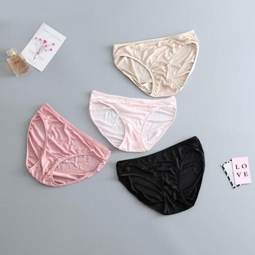 3 pcs/lot Female Nature Silk Solid Thin Women Basic Style Sexy Underwear Pink Under-pant comfort lingerie LVFAN GT-034