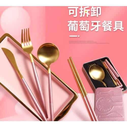 304 stainless steel folding Portuguese outdoor picnic tableware Nordic style portable spoon fork chopsticks set