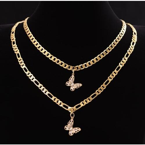 50cm butterfly heart pendant Choker Pendant figaro link Necklaces bracelet Women Girl African Wedding Gifts Chain men Jewelry