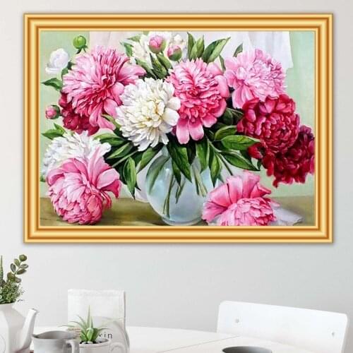 5D Full Diamond Painting floral Rose Cross Stitch Diamond Embroidery Mosaic Pink Flower vase Picture of Rhinestones Decor Gift