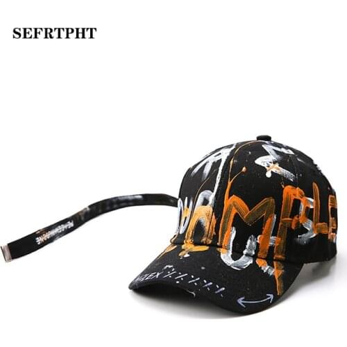 Fashion letters graffiti baseball Cap casual men women black long belt GD curved skull cap personality Snapback Bone hats