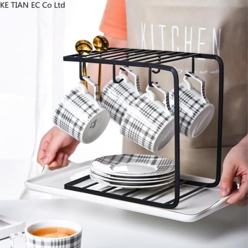 British Ceramic Black White Cloth Pattern Coffee Cup Set Small Exquisite Hanging Ear Tea Set Six-piece Striped Mugs Teapot Tray