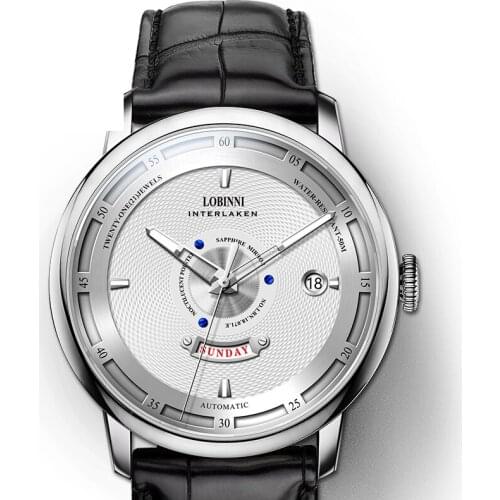 LOBINNI men luxury watch,mens watches mens automatic self wind mechanical wristwatches Switzerland clock sapphire fashion reloj