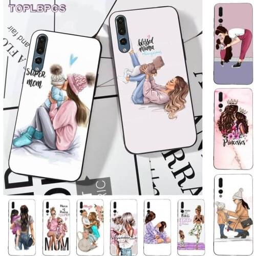 TOPLBPCS Black Brown Hair Baby Mom daughter Girl Son Dad Phone Cover for huawei P8 P9 p10 p20 P30 P40 pro lite psmart 2019