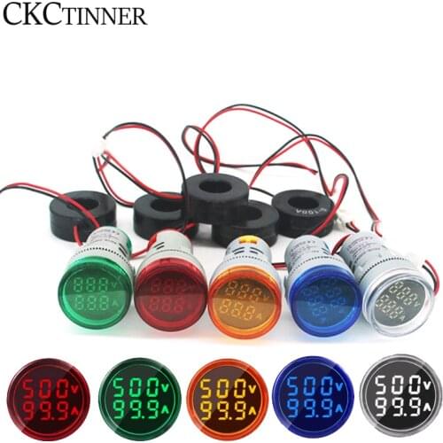 22mm AD16-22DVA Round LED Dual Display Volt Ampermeter Voltmeter 60-500V Ammeter Digital Voltage Current Ampere Meter Indicator
