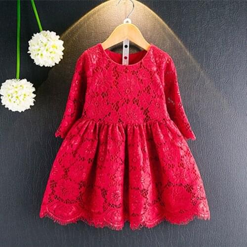 DFXD New Arrival 2018 Spring Toddler Girl Princess Dress Soild Full Lace Three Quarter Sleeve Kids Dress Baby Costumes 2-8Years