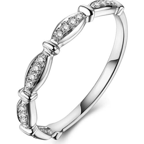 EDI Half Eternal Wedding Band Real 14K White Gold 0.1ctw D/VVS Moissanites Lab Grown Diamond Tail Ring Stack Ring Women