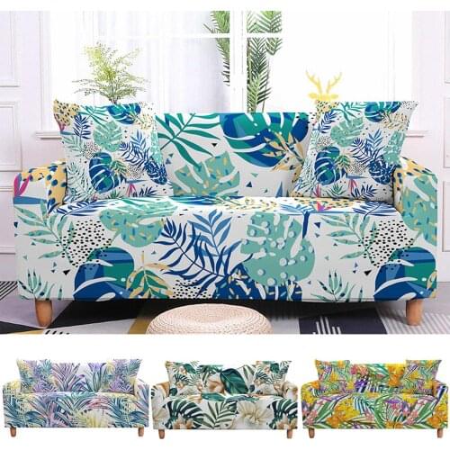 Floral Flower Elastic Slipcover Stretch Sofa Cover Tropical Nordic Leaves for Living Room Sectional L Shape 1/2/3/4 Seater
