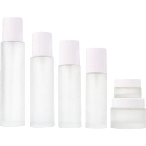Frost Glass Lotion Pump Spray Atomizer Bottle White Cap 20ml 30ml 40ml 60ml 100ml 20g 30G 50g Empty Packaging Cosmetic Cream Jar