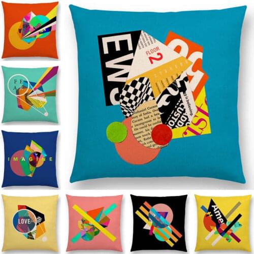 Hot Sale Geometric Color Blocks Decorative Letters Collage Colorful Art Rich Emotion Abstract Prints Cushion Cover Pillow Case