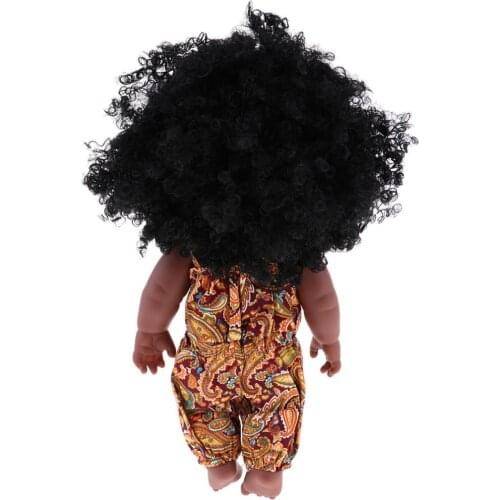 Huggable African Baby Doll Soft Vinyl Girl Newborn Doll with Curly Hair in