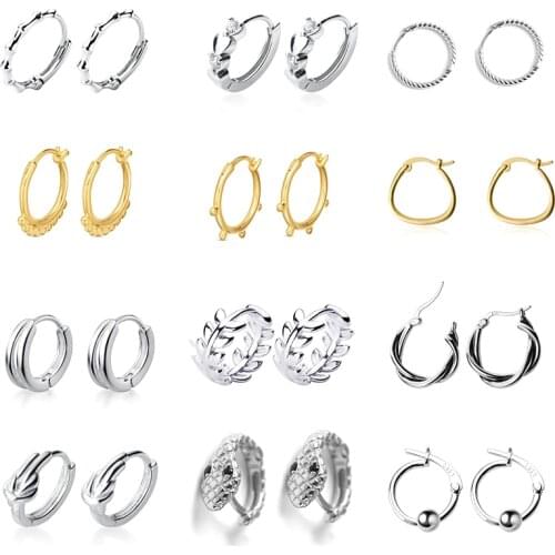INZATT Real 925 Sterling Silver Geometricl Round zircon Hoop Earrings For Woman Party Leaves Fine Jewelry Hiphop Accessories
