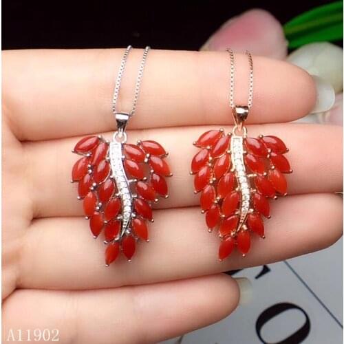 KJJEAXCMY boutique 925 sterling silver inlaid natural gemstone red coral ladies necklace pendant support inspection