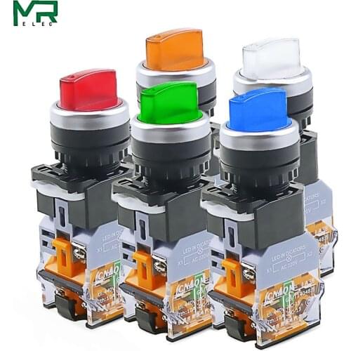 LA38-11XD/2 Rotary push button switch with lamp 22MM 2 position 3 position latching LED knob switches Multicolor optional