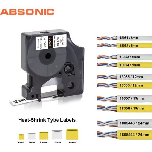 Absonic 18052 6mm*1.5m Compatible Dymo Rhino Industrial Heat Shrink Tubes for Rhino Label Printer 18051 Industrial Label Maker