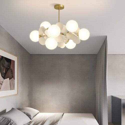 Nordic Branch Chandelier For Living Room/Bedroom Modern Glass Ball Hanging Light Fixture Decor Leaves Suspension