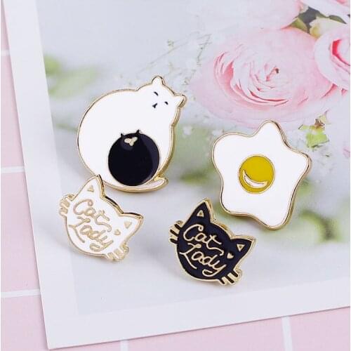 Cute Cartoon Egg Cat Star Omelette Brooch For Women Girls Cute Clothing pins Brooches Jewelry Birthday gifts