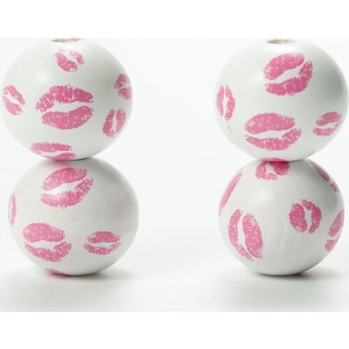 20pcs/lot Fashion White Round Wood Beads With Lips Pattern 20mm Decorative Wooden Loose Charm Beads DIY Jewelry Toys Accessories