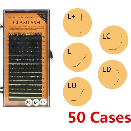 Wholesale 50Cases/Lot L/L+/LC/LD/M/N Curl 7~15mm MIX 16rows/case Mink Eyelash Extension,L Curl Individual Eyelashes,L Lashes