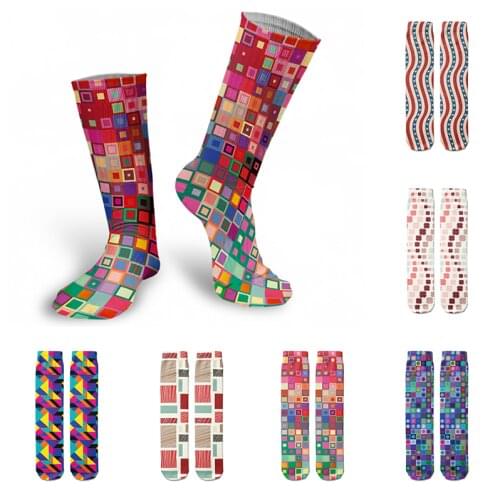 Womens Polka Dot Plaid Fashion Cotton Socks Colorful Plaid Random 40CM Socks For women 3D PRinted Cute Gifts for Girls Calcetin