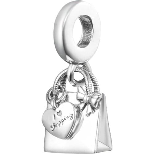 2021 New 925 Sterling Silver Shopping Bag Dangle Charm Beads for Women DIY Jewelry Making Fit Pandora Bracelets Kralen
