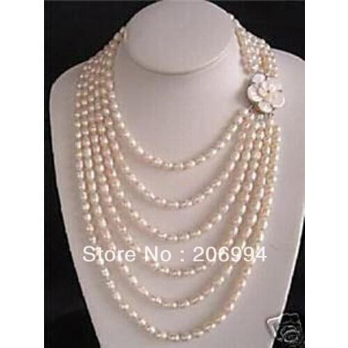 Wholesales designer NOBLEST 6 ROW 7-9mm white Freshwater PEARL SHELL FLOWER NECKLACE fashion jewelry,gift