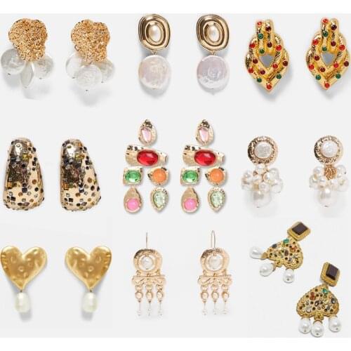 Wholesale JUJIA Fashion Gold za Pearl Drop Earring For Women Wedding Jewelry Boho Elegant Dangle Statement Earrings Bijoux