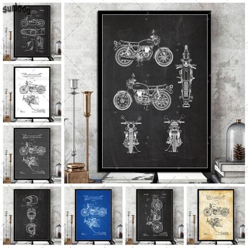 Motorcycle Patent Vintage Blueprint Helmet Wall Art Poster Retro Pictures Prints Canvas Painting for Living Room Home Decor